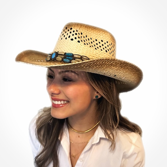 Stylish Tan Straw Hat with Blue Accents - Picture 3 of 6